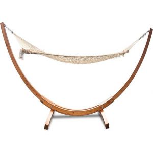 Rijoka Hamac avec structure en bois - Chaise longue de jardin avec support en bois - Charge maximale : 150 kg - 320 x 100 x 120 cm