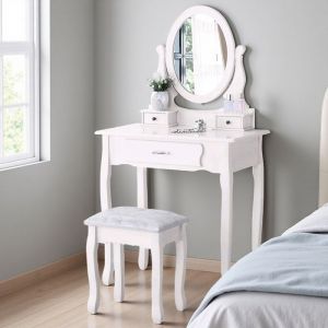 Coiffeuse blanche avec tabouret table de maquillage miroir rotatif coiffeuse avec 3 tiroirs et miroir