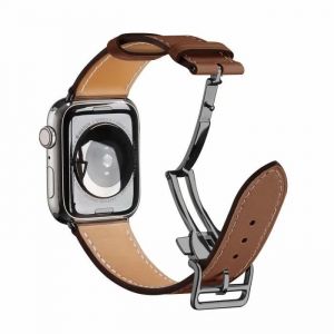 Bracelet Pour Montre Connectée Cuir Véritable Pour Apple Watch Se-Series 6-5-4 44Mm-Series 3-2-1 42Mm Boucle Déployante Noir