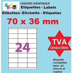 100 Planches de 24 &eacute;tiquettes 70 x 36 mm = 2400 etiquettes autocollantes Feuille A4 autocollantes avec &eacute;tiquette papier 70X36 pour