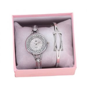 Coffret montre femme + bracelets - mode luxe diamant or rose filles bracelet en acier cadeaux de No&euml;l