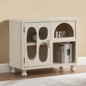 chairus Buffet de Rangement avec Compartiments pour Salon Commode Blanche avec Porte en Verre Buffet Bas avec Pieds en Bois