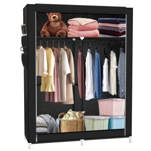 HST. Penderie Souple.Armoire noire avec deux tringles de suspension. 108x45x170cm. pour ranger les vêtements et les jouets