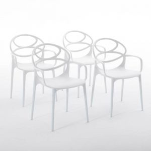 Lot de chaises Charlotte en polypropylène renforcé empilables Usage intérieur et extérieur (4 Chaises Blanc)