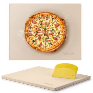 Pierre &agrave; Pizza Rectangulaire en Cordi&eacute;rite-VEVOR-38 x 30 cm-avec Grattoir en PP-15 cm d&Eacute;paisseur-pour Four Barbecue