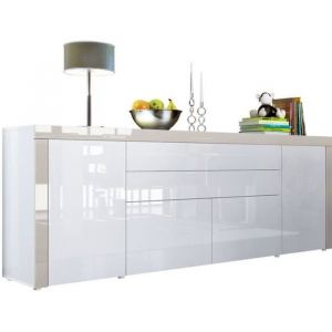 Buffet  Blanc / Gris Sable haute brillance  200 cm