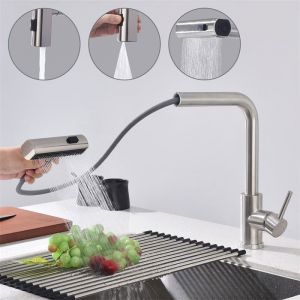 Robinet de Cuisine avec Douchette Extractible Mitigeur dévier Brossé 3 Jet aux Choix