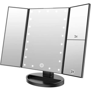 Miroir de Maquillage 1x /2x/3x Miroir de &agrave; Trois Volets avec 21 lumi&egrave;res LED et Miroir r&eacute;glable &agrave; &eacute;cran Tactile Miroirs  (Noir)
