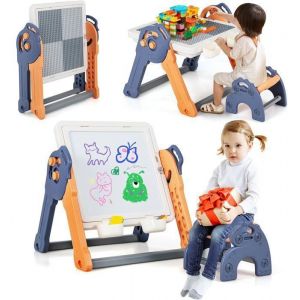 GOPLUS 6 en 1 Table Enfant3 Ans+ et Chaise-Tableau Enfant Pliable- Multi-Activités avec Tableau Double Blocs de Construction