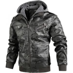 Veste Hiver Homme Chaude Zippée Hiver Cuir Chaude Veste Polaire Veste Cuir Doublé Et Épaisse Moto Décontracté Blouson Gris