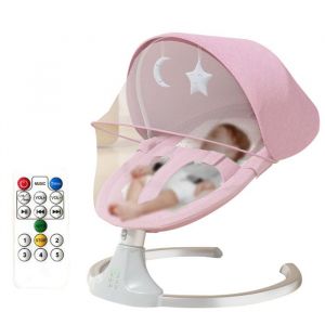 Balan&ccedil;oire &eacute;lectrique pour b&eacute;b&eacute; trois vitesses r&eacute;glables t&eacute;l&eacute;commande Bluetooth pliable et amovible fauteuil &agrave; bascule rose