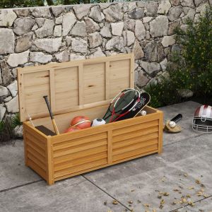 Coffre de rangement ext&eacute;rieur jardin 176L en bois avec poign&eacute;e dim. 130L x 50l x 45H cm