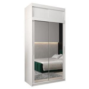 Armoire &agrave; 2 Portes Coulissantes avec Miroir Tringle &Eacute;tag&egrave;res et Extenstion - ABIKSMEBLE Tokyo 3 120 - 120x240x62 cm Blanc