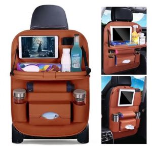 Organisateur de Voiture-Brun-64*48CM-PU Cuir Organiseur VoitureAvec Porte-Tablette Pliable Imperméable Organisateur