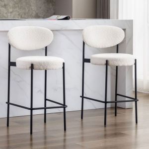 Wahson Lot de 2 Chaise de Bar en Peluche Tabouret de Bar Rembourré avec Pieds en Métal Chaise Haute Confortable et Moderne Blanc