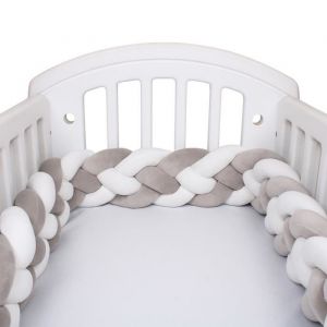Tour de Lit Bebe Coussin Serpent Velours Berceau Pare-chocs Tresse Bebe lit Bumper 4 Brins 1.5m hauteur 15cm Blanc Gris