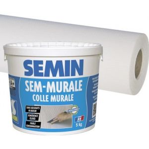 Colle pour toiles de verre et revêtements muraux légers en pâte Semin - seau 10 kg et toile de verre - motif maille -  25 m x 1 m