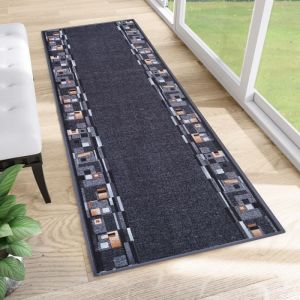 TAPISO Antidérapant Tapis de Couloir Passage Descente de Lit Bleu Gris Fin au Mètre 67x160 cm