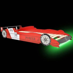 Rouge 90 x 200 cm - Lit Bois - stables et durable - Lit voiture de course pour enfants - avec LED 90 x 200 cm Rouge 001_141518