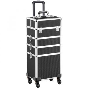 Yaheetech Mallette Maquillage à Roulettes Vanity Détachable 4 en 1 Aluminium Trolley   Comestique Professionnel Noir