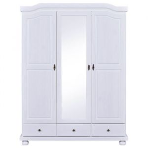 NEDER - Armoire 3 Portes Avec Penderie Bois Massif Vernis Blanc