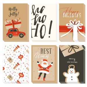 12 petites cartes de v&oelig;ux et enveloppes pour un Joyeux No&euml;l 20 x 15 cm cartes de v&oelig;ux color&eacute;es et joyeuses de style festif.