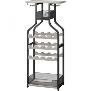 Buffet de Cuisine TOYS S avec Casier &agrave; Vin Porte-Verre Meuble &agrave; Vin  avec Porte en Grillage-675&times; 32&times; 20cm-GRIS