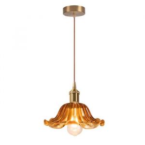 iDEGU Moderne Suspension Luminaire AmbreLampe de Plafond Vintage Abat-jour en Verre Design Fleurs Lustre Style Nordique pour Salon