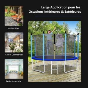 GIANTEX Filet de S&eacute;curit&eacute; pour Trampoline 427 CM Filet de Trampoline 8 Poteaux R&eacute;sistant aux UV Double Fermeture &Eacute;clair Noir