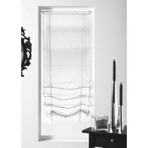 Store à remonter voilage organza fantaisie 'goutte d'eau' Blanc 57x200cm