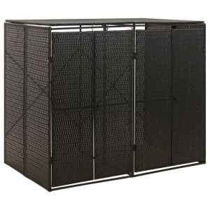 （ON SALE)Abri pour poubelle double Noir 140x80x117 cm Résine tressée - Cache-conteneur à déchet Maison@5948896
