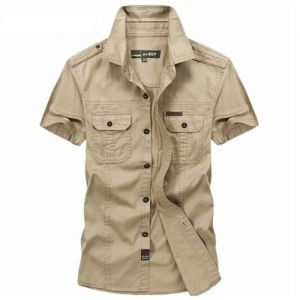 Chemise Homme Manches Courtes à Poches Casual Chemisette Dété Style Militaire