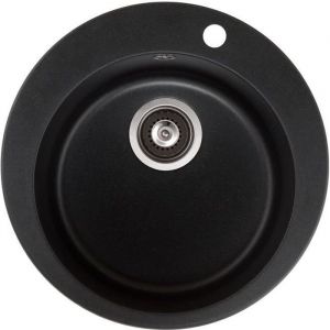 Evier rond en granit NOIR - 1 bac - Dimensions 505x505 - Avec bonde siphon et vidage manuel