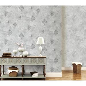 Decopine Papier Peint Intiss&eacute; Floral 3D Emboss&eacute; &ndash; Rouleau 053 x 10 m &ndash; Design &Eacute;l&eacute;gant Luxe Argent&eacute;