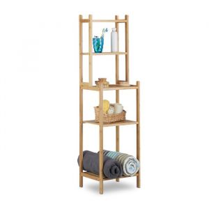 Relaxdays Etagère de salle de bain en bambou 5 niveaux colonne de rangement sur pied HxlxP: 121 x 33 x 28 cm nature