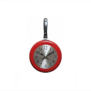 Horloge murale 10 pouces poêle à frire en métal horloge murale de cuisine décor à la maison - avec un tournevis (rouge)