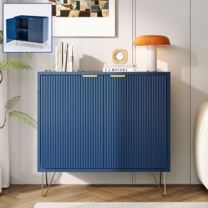 Table de Chevet avec 2 PorteTables de Nuit avec Poign&eacute;e en m&eacute;tal et  PiedsChevet de Lit pour SalonChambreBleu80x40x78cm