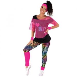 1 T-shirt résille rose fluo pour femme taille adulte unique REF/22666 Thème Disco/Année 80/Fluo