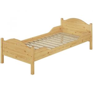 Lit en pin massif naturel 90x200 cm lit simple sommier &agrave; lattes en bois 60.30-09