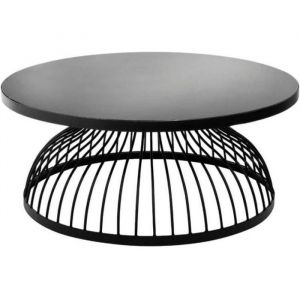 Table Basse Ronde - Atmosphera Créateur dintérieur - Kushi - Plateau en Verre Trempé - Pieds en Fer - Noir