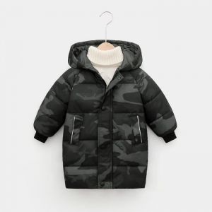 Doudoune Enfant - FUNMOON - Manteau Hiver - Capuche - Camouflage Noir - 2-14 Ans