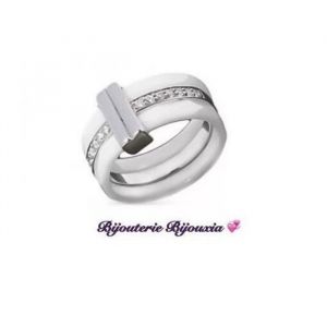 Bague - Femme - Céramique Blanc - Argent 925/1000 - Oxyde de Zirconium - T.54