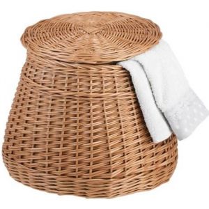 CoffrePouf de Rangement Panier Rond avec Couvercle en Osier Naturel