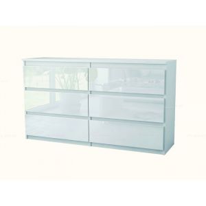 Buffet bahut Tazma 140 cm Caisson MAT 18 mm avec 6 Tiroirs Blanc LAQUE