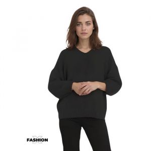 Pull femme manches 3-4 - Couleur noir - Col en pointe