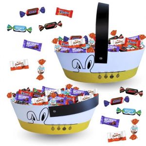 2 Paniers de P&acirc;ques garnis de 60 chocolats : KINDER Schokobons et Mini - Bueno  Daim C&eacute;l&eacute;brations Milka   Id&eacute;al &agrave; Offrir