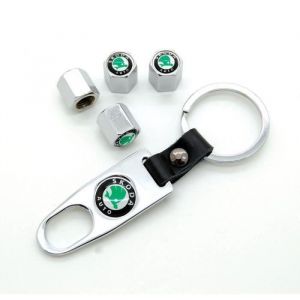 Lot de 4 remplacement Bouchons de valve avec porte cl&eacute; pour voiture Skoda
