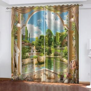 Rideaux occultants - Multicolore - Paysage - 150 x 166 cm - Isolation thermique - Protection de la vie priv&eacute;e