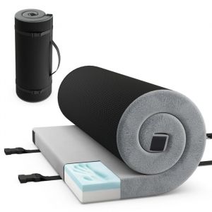 Matelas de Camping GOPLUS - en Mousse à Mémoire de Forme - Matelas de Couchage Portable Enroulable avec Fond Antidérapant Gris