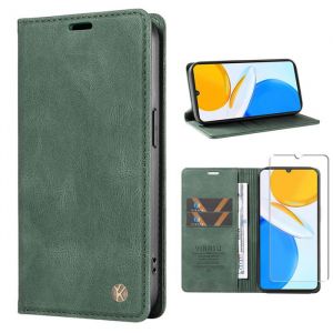 Verre trempé+Coque pour Honor X6b 6.56 Housse en Cuir PU Flip Portefeuille Étui avec Emplacement Carte AntichocVert YK04